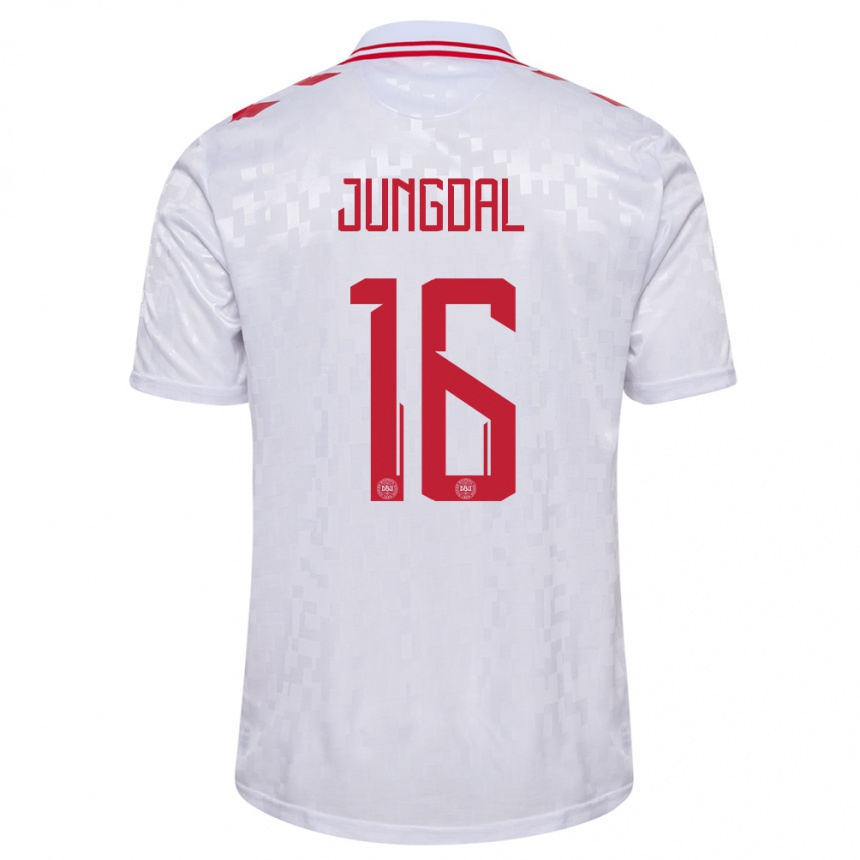 キッズフットボールデンマークアンドレアス・ユングダル#16白アウェイシャツ24-26ジャージーユニフォーム