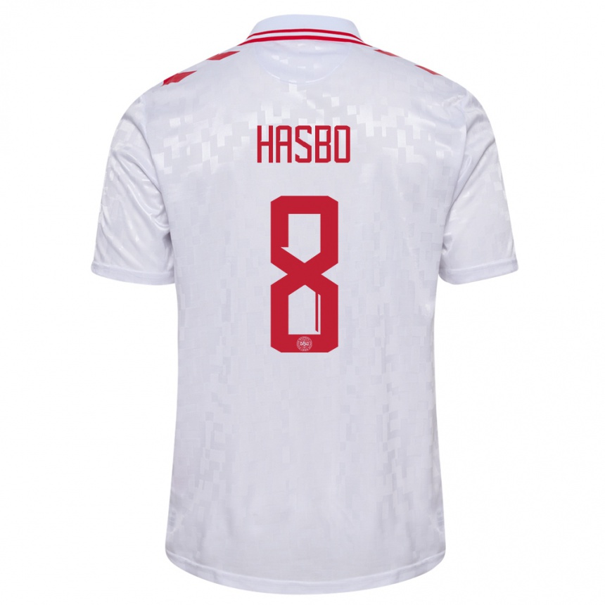 キッズフットボールデンマークホセフィン・ハスボ#8白アウェイシャツ24-26ジャージーユニフォーム