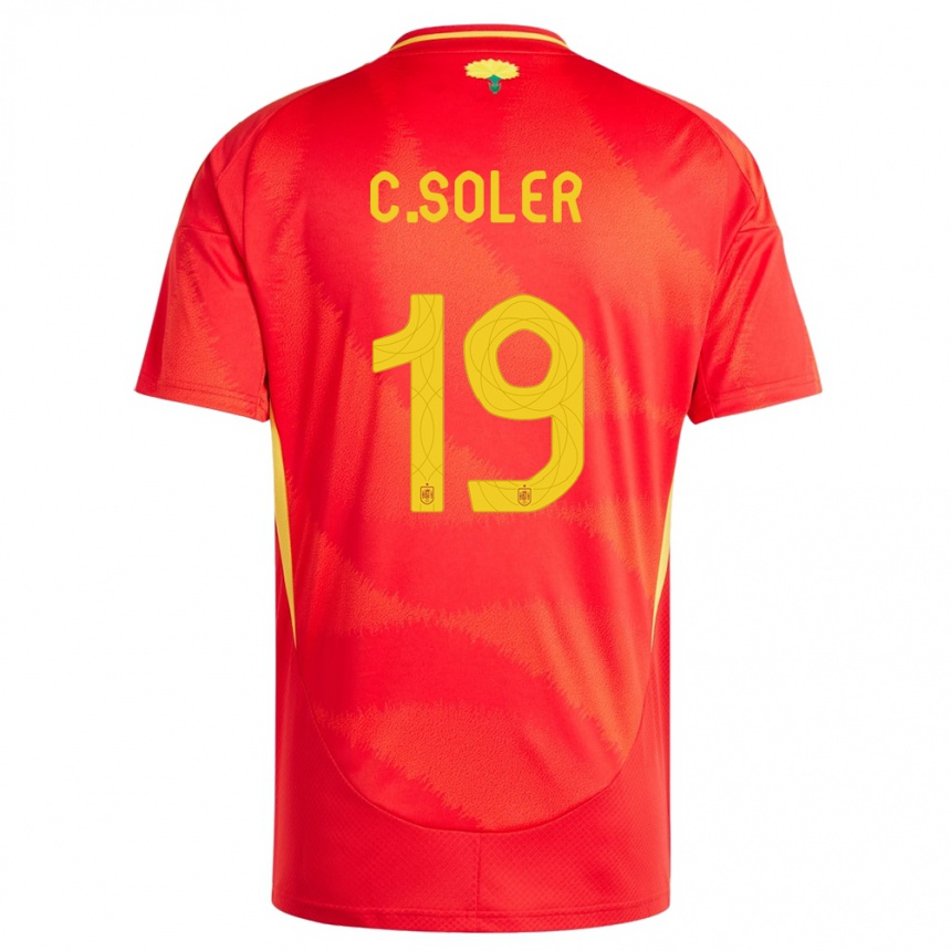 メンズフットボールスペインカルロス・ソレール#19赤ホームシャツ24-26ジャージーユニフォーム