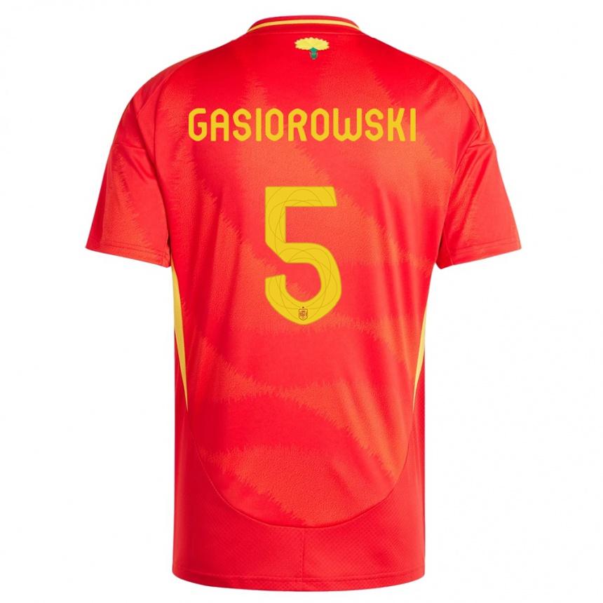 メンズフットボールスペインヤレク・ガシオロウスキ#5赤ホームシャツ24-26ジャージーユニフォーム