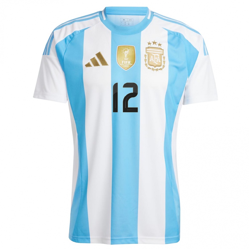 メンズフットボールアルゼンチンヘロニモ・ルジ#12白 青ホームシャツ24-26ジャージーユニフォーム