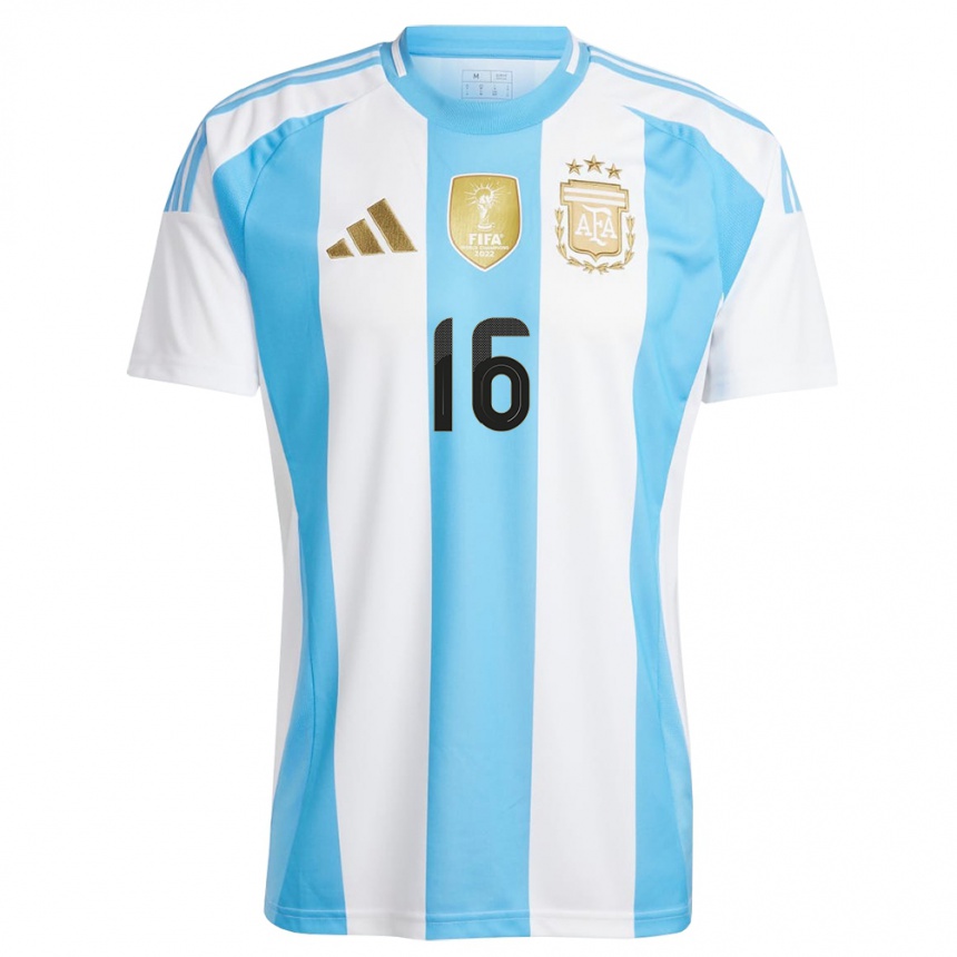 メンズフットボールアルゼンチンニコラス・パラベチーノ#16白 青ホームシャツ24-26ジャージーユニフォーム