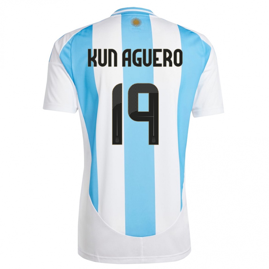 メンズフットボールアルゼンチンセルヒオ・アグエロ#19白 青ホームシャツ24-26ジャージーユニフォーム