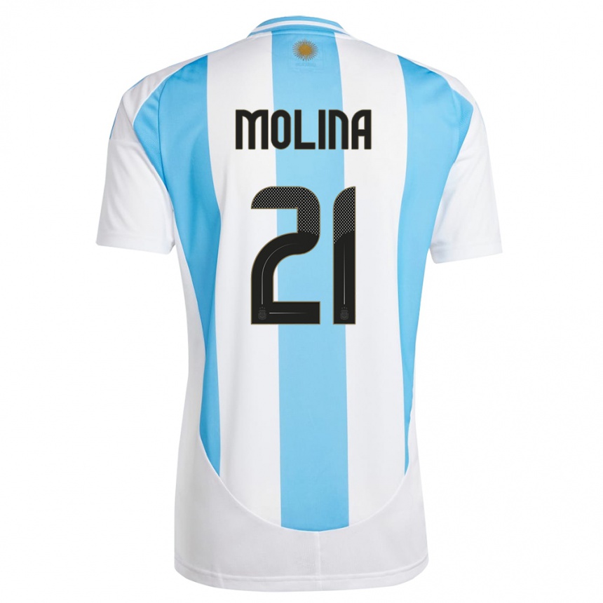 メンズフットボールアルゼンチンナウエル・モリーナ#21白 青ホームシャツ24-26ジャージーユニフォーム