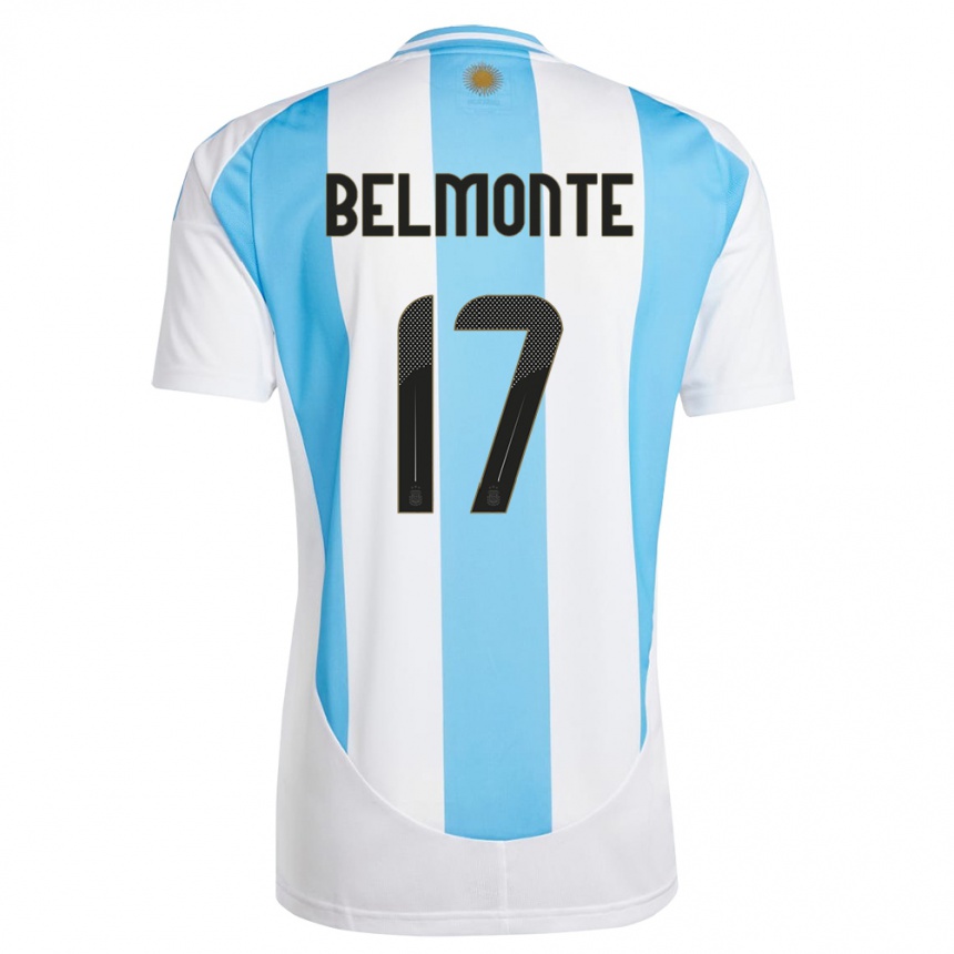 メンズフットボールアルゼンチントマス・ベルモンテ#17白 青ホームシャツ24-26ジャージーユニフォーム