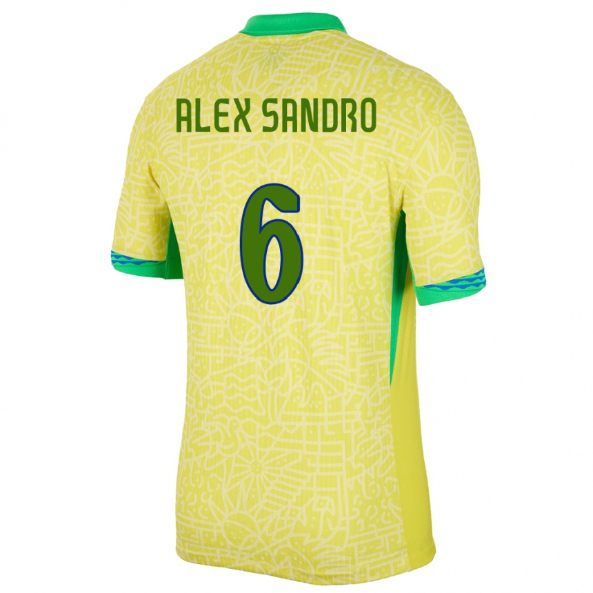 メンズフットボールブラジルアレックス・サンドロ#6黄ホームシャツ24-26ジャージーユニフォーム