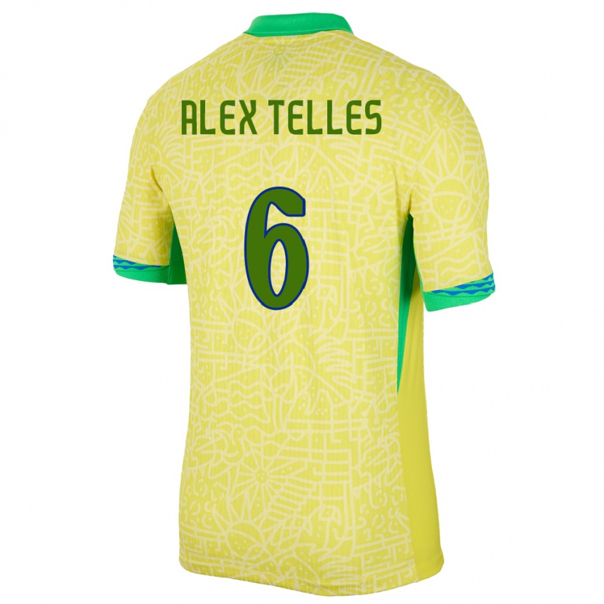 メンズフットボールブラジルアレックス・ニコラオ・テレス#6黄ホームシャツ24-26ジャージーユニフォーム