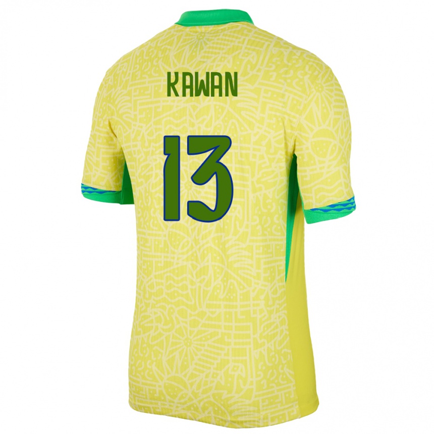 メンズフットボールブラジルルーカス・カワン#13黄ホームシャツ24-26ジャージーユニフォーム