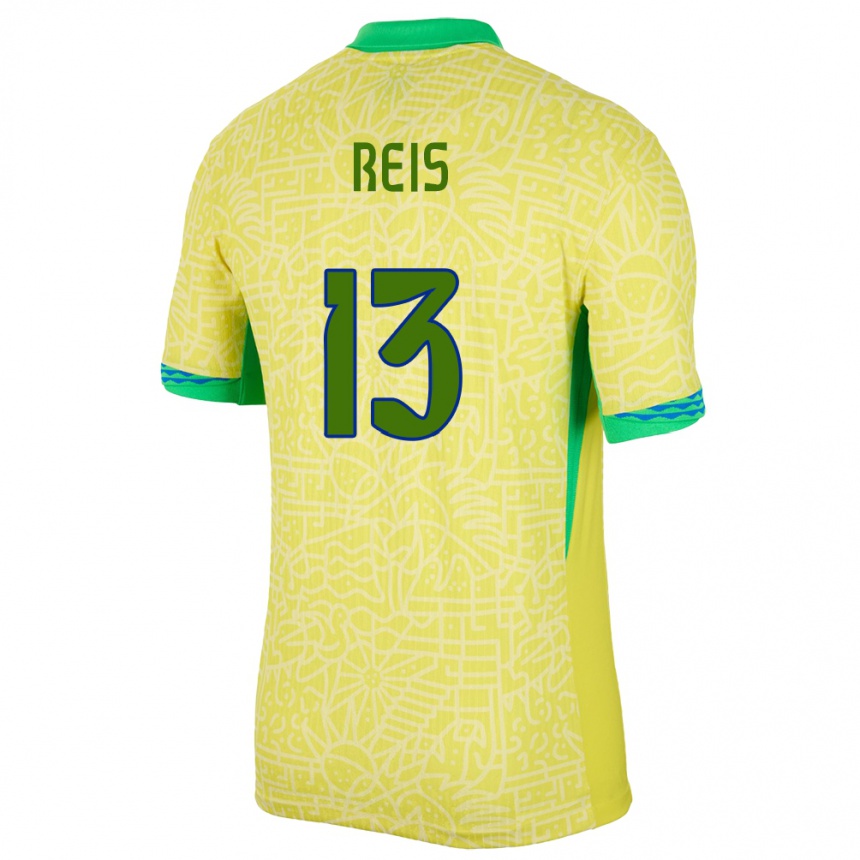 メンズフットボールブラジルヴィトール・レイス#13黄ホームシャツ24-26ジャージーユニフォーム