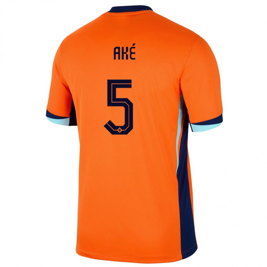 メンズフットボールオランダナタン・アケ#5オレンジホームシャツ24-26ジャージーユニフォーム