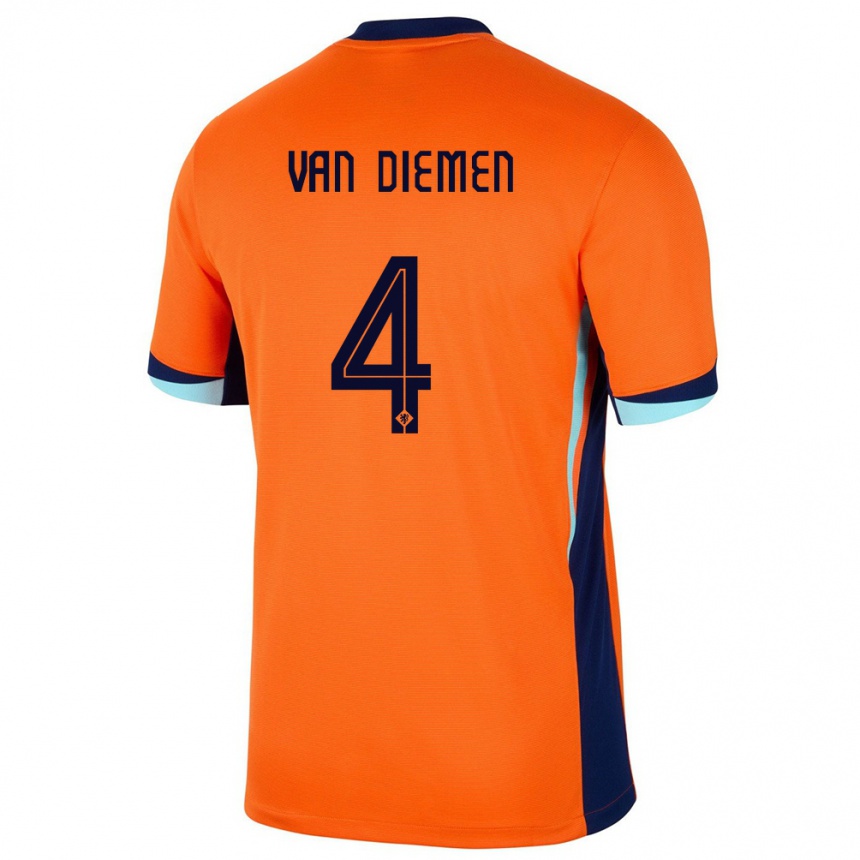 メンズフットボールオランダサマンサ・ファン・ディーメン#4オレンジホームシャツ24-26ジャージーユニフォーム