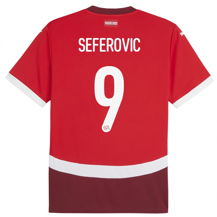 メンズフットボールスイスハリス・セフェロヴィッチ#9赤ホームシャツ24-26ジャージーユニフォーム