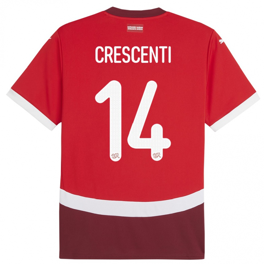 メンズフットボールスイスフェデリコ・クレセンティ#14赤ホームシャツ24-26ジャージーユニフォーム