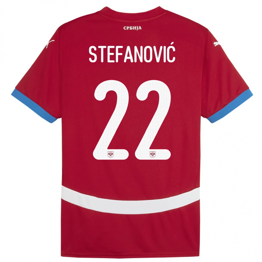 メンズフットボールセルビアデヤナ・ステファノヴィッチ#22赤ホームシャツ24-26ジャージーユニフォーム
