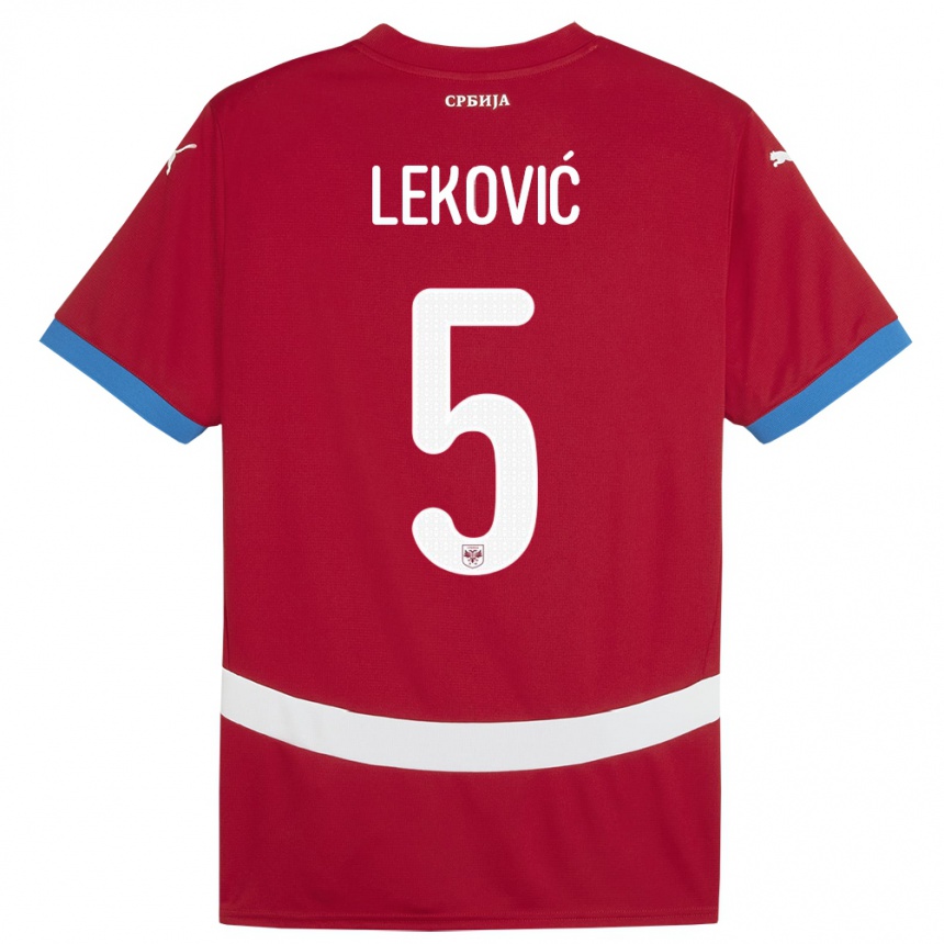 メンズフットボールセルビアステファン・レコヴィッチ#5赤ホームシャツ24-26ジャージーユニフォーム