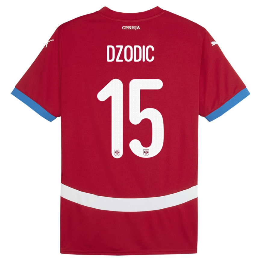 メンズフットボールセルビアステファン・ゾディック#15赤ホームシャツ24-26ジャージーユニフォーム
