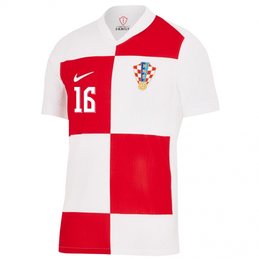 メンズフットボールクロアチアマルチナ・タリタス#16赤、白ホームシャツ24-26ジャージーユニフォーム