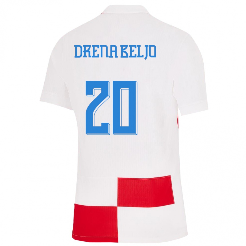 メンズフットボールクロアチアディオン・ドレナ・ベリョ#20赤、白ホームシャツ24-26ジャージーユニフォーム
