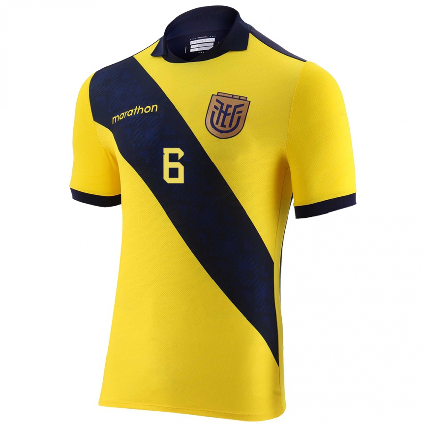 メンズフットボールエクアドルバイロン・カスティージョ#6黄ホームシャツ24-26ジャージーユニフォーム