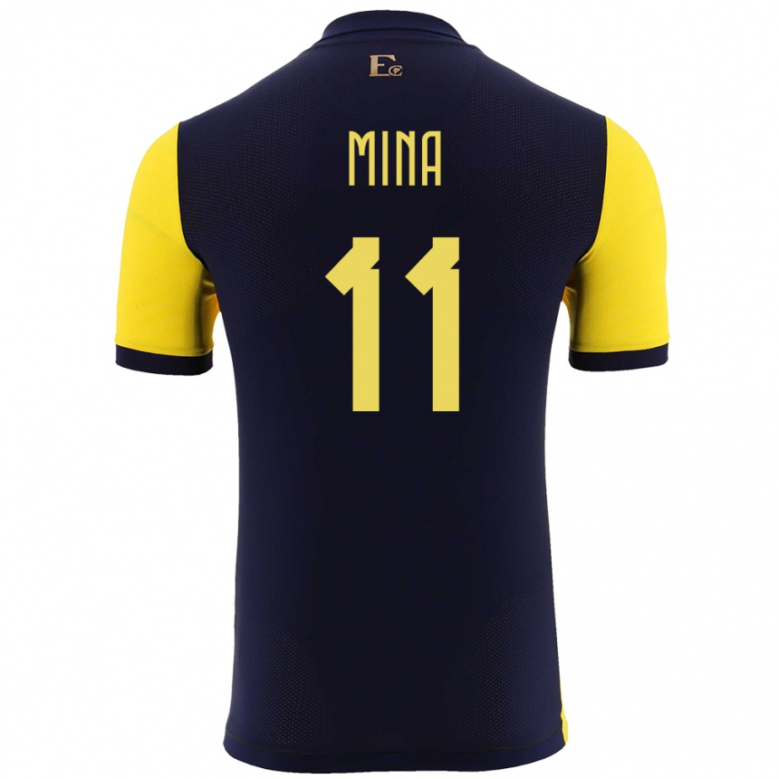 メンズフットボールエクアドルマディソン・アリエル・ミナ・イバラ#11黄ホームシャツ24-26ジャージーユニフォーム