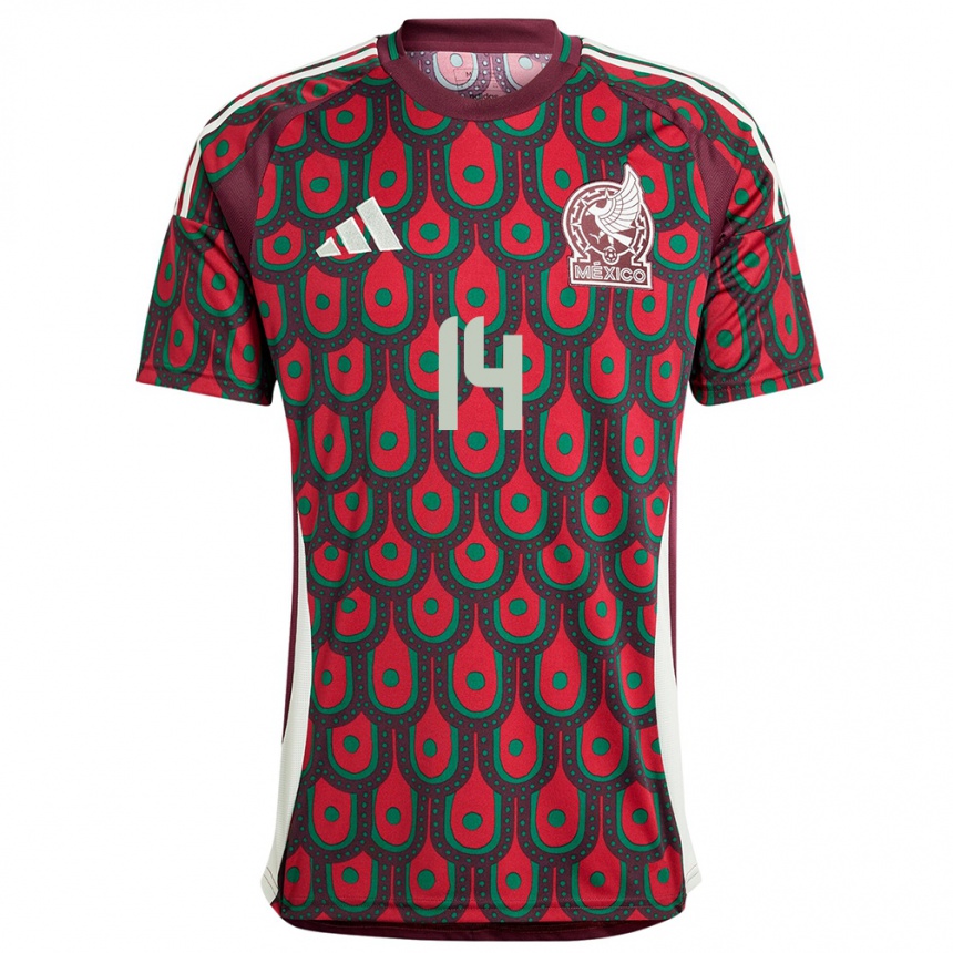 メンズフットボールメキシコジャクリーン・オヴァレ#14マルーンホームシャツ24-26ジャージーユニフォーム