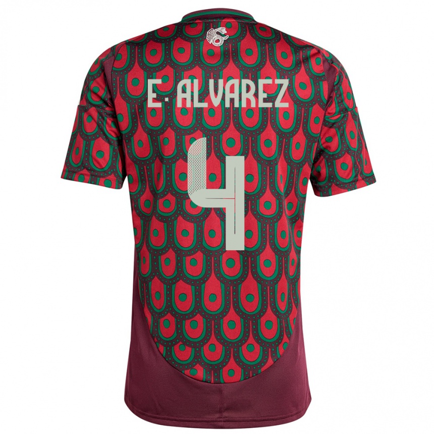 メンズフットボールメキシコエドソン・アルバレス#4マルーンホームシャツ24-26ジャージーユニフォーム