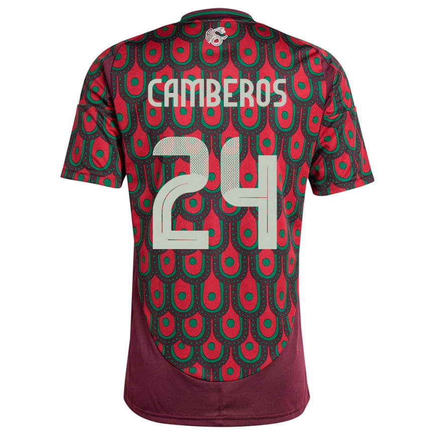 メンズフットボールメキシコスカーレット・カンベロス#24マルーンホームシャツ24-26ジャージーユニフォーム