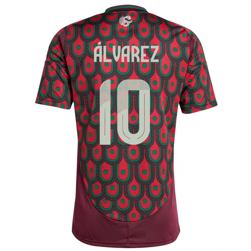 メンズフットボールメキシコエフライン・アルバレス#10マルーンホームシャツ24-26ジャージーユニフォーム