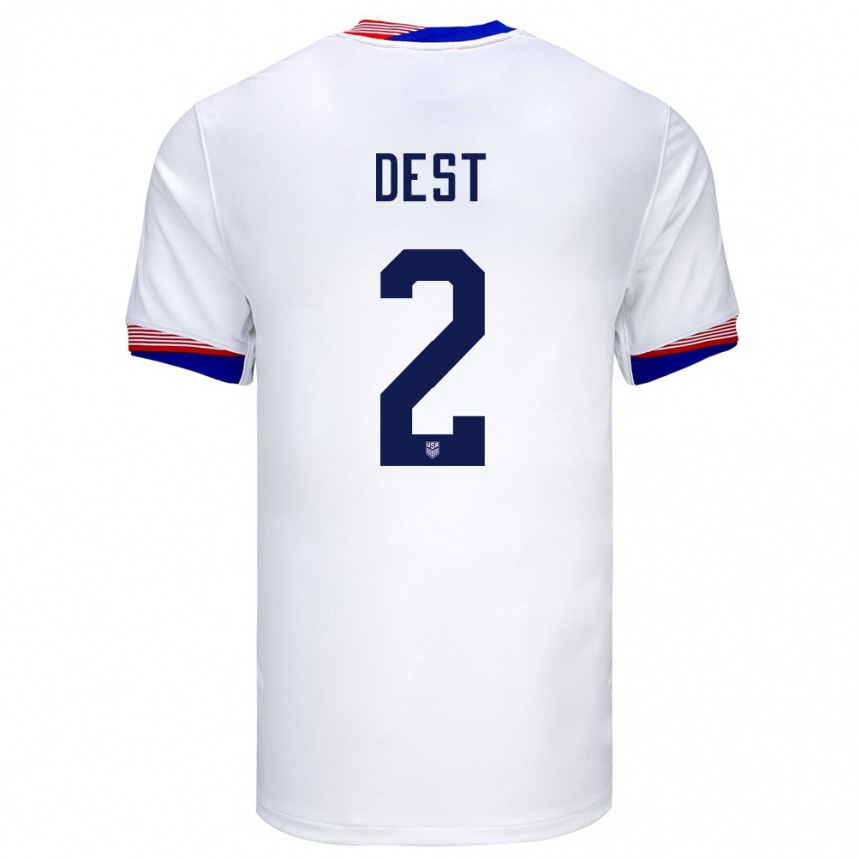 メンズフットボールアメリカ合衆国セルジーノ・デスト#2白ホームシャツ24-26ジャージーユニフォーム