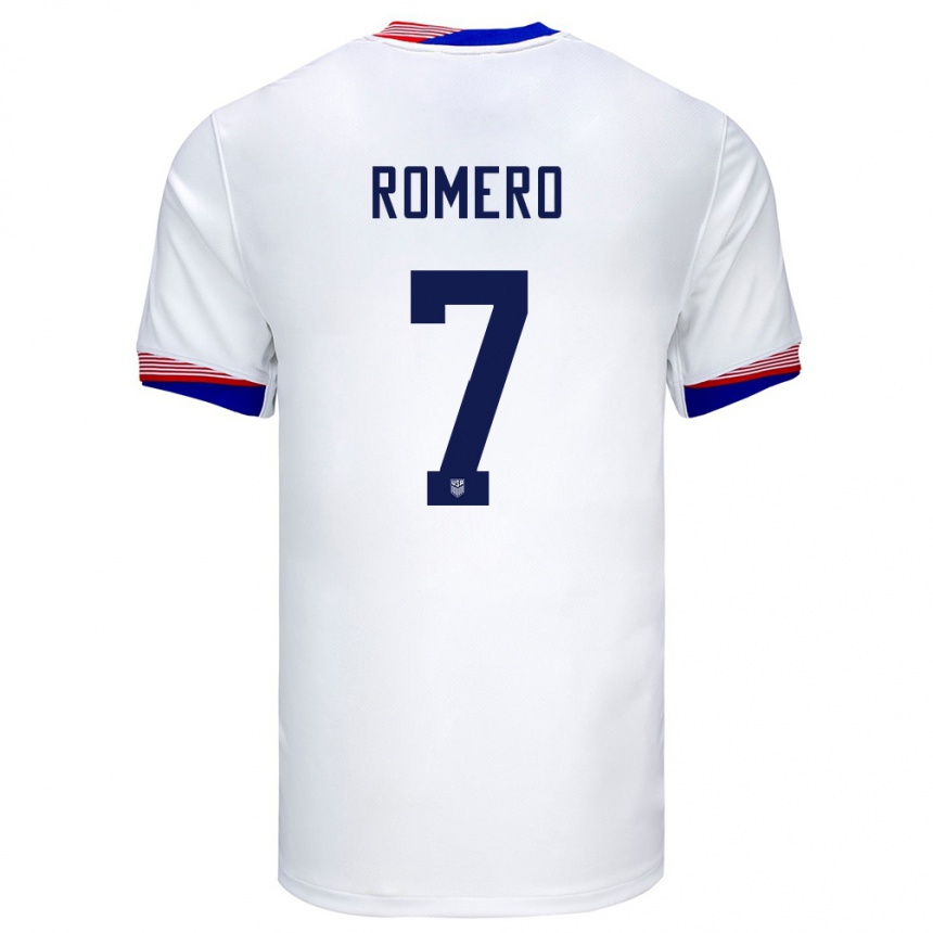 メンズフットボールアメリカ合衆国ブライアン・カルモナ・ロメロ#7白ホームシャツ24-26ジャージーユニフォーム