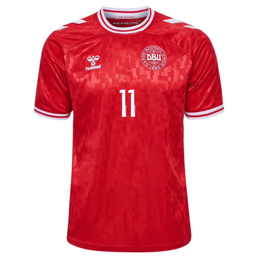 メンズフットボールデンマークマティアス・クヴィストゴーデン#11赤ホームシャツ24-26ジャージーユニフォーム