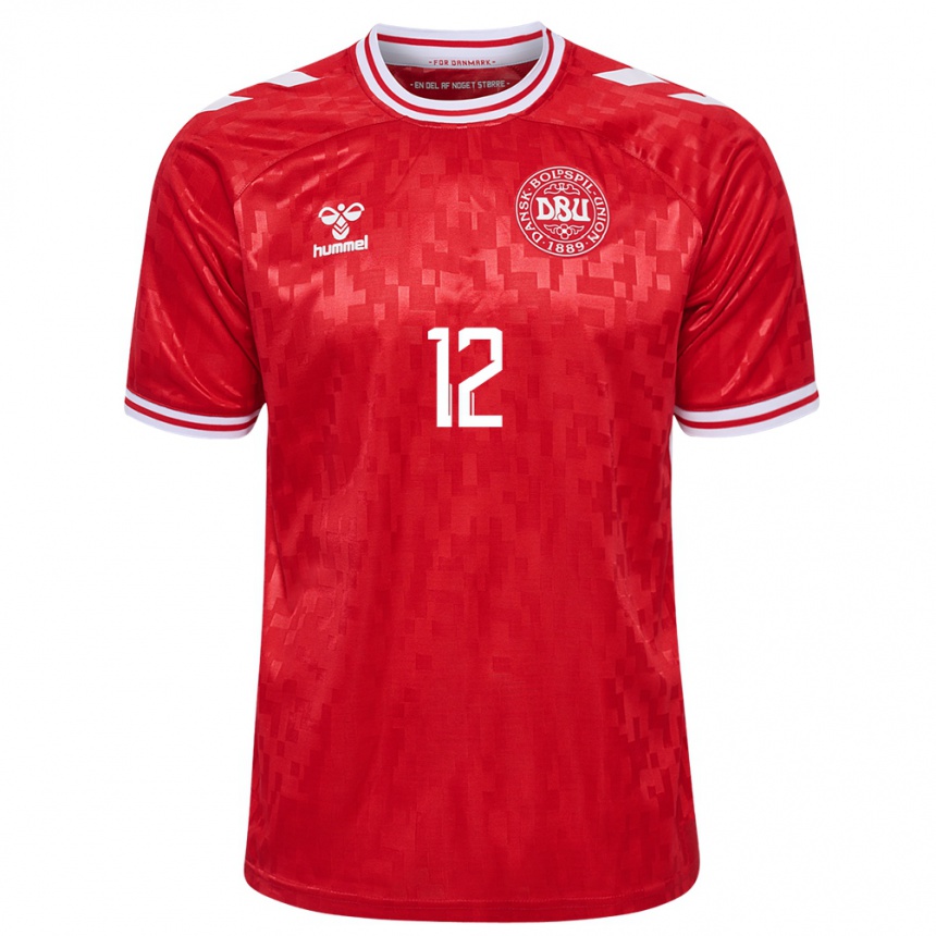 メンズフットボールデンマークマティアス・ザウアー#12赤ホームシャツ24-26ジャージーユニフォーム