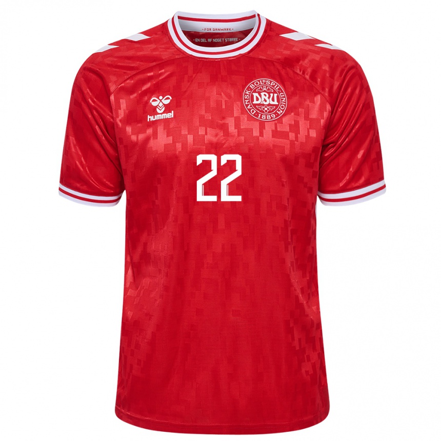 メンズフットボールデンマークキャサリン・ラーセン#22赤ホームシャツ24-26ジャージーユニフォーム
