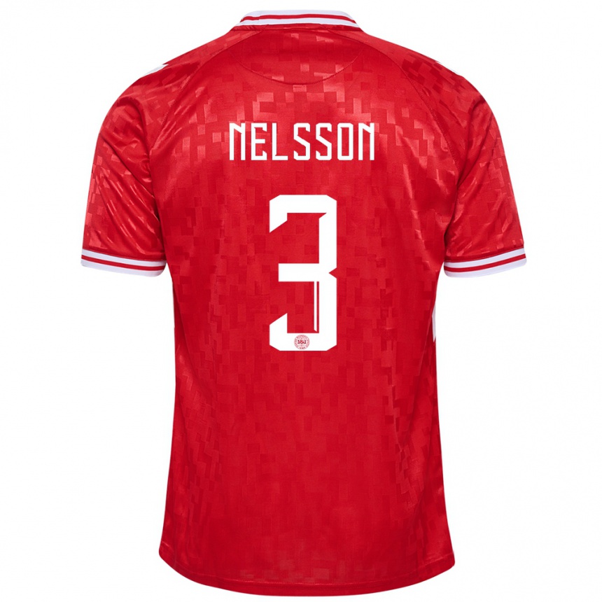 メンズフットボールデンマークビクトル・ネルソン#3赤ホームシャツ24-26ジャージーユニフォーム