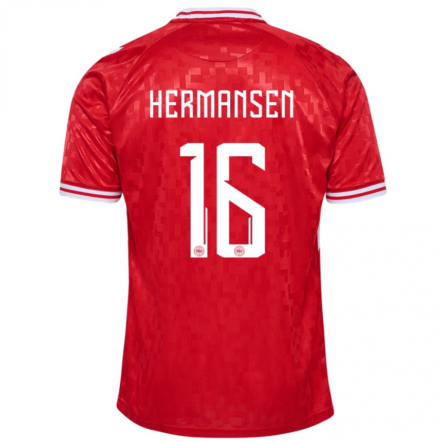 メンズフットボールデンマークマッツ・ハーマンセン#16赤ホームシャツ24-26ジャージーユニフォーム