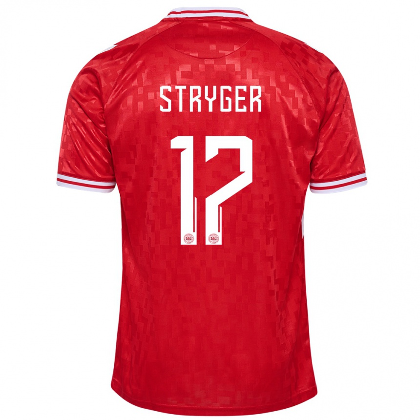 メンズフットボールデンマークイェンス・ストリガー・ラーセン#17赤ホームシャツ24-26ジャージーユニフォーム