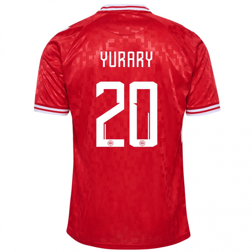 メンズフットボールデンマークユスフ・ポウルセン#20赤ホームシャツ24-26ジャージーユニフォーム