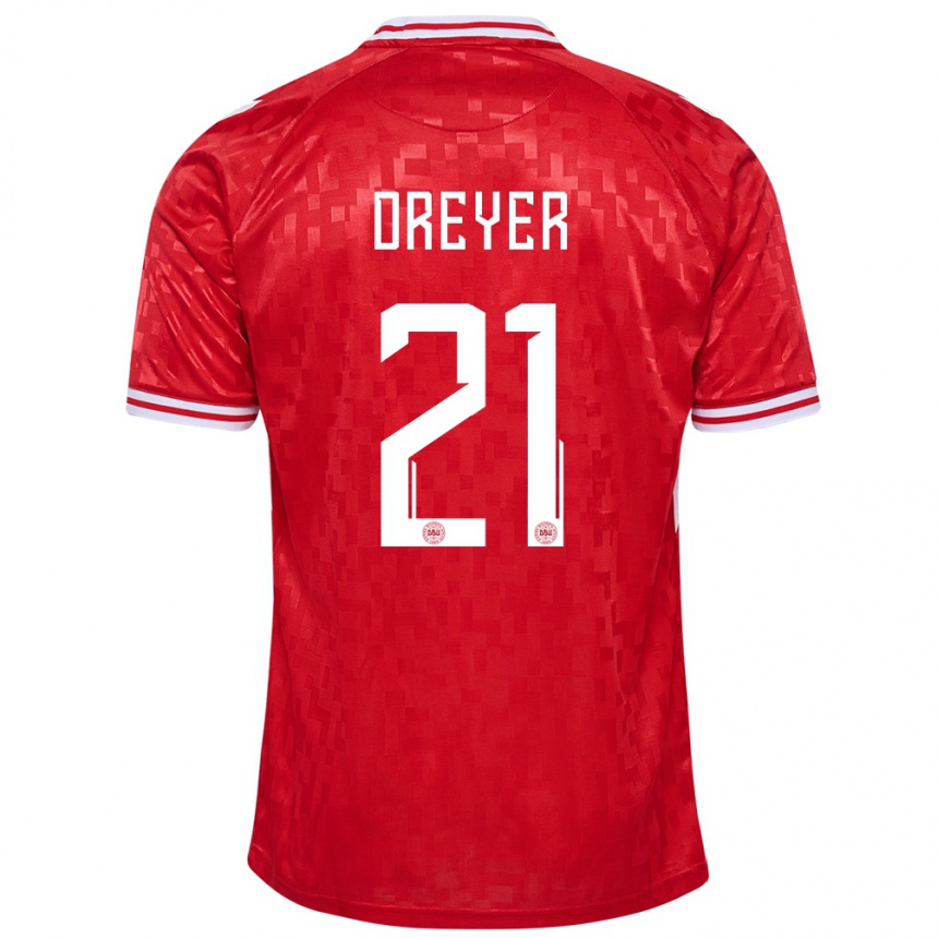 メンズフットボールデンマークアンダース・ドレイヤー#21赤ホームシャツ24-26ジャージーユニフォーム