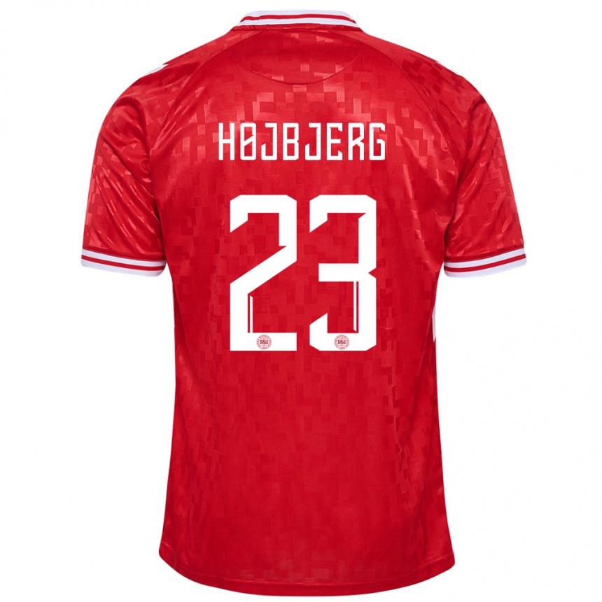 メンズフットボールデンマークピエーミル・ホイビュア#23赤ホームシャツ24-26ジャージーユニフォーム