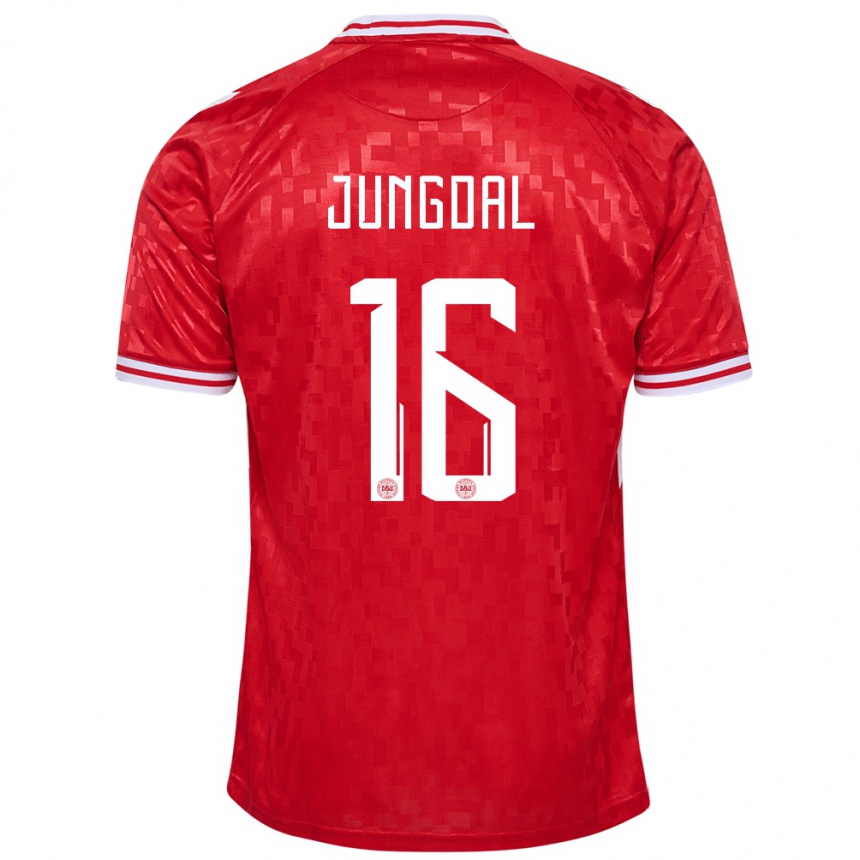 メンズフットボールデンマークアンドレアス・ユングダル#16赤ホームシャツ24-26ジャージーユニフォーム