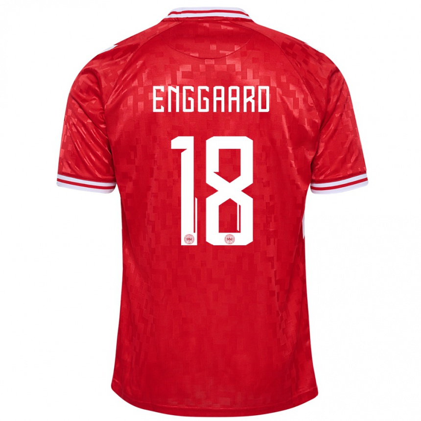 メンズフットボールデンマークマッツ・エンガード#18赤ホームシャツ24-26ジャージーユニフォーム