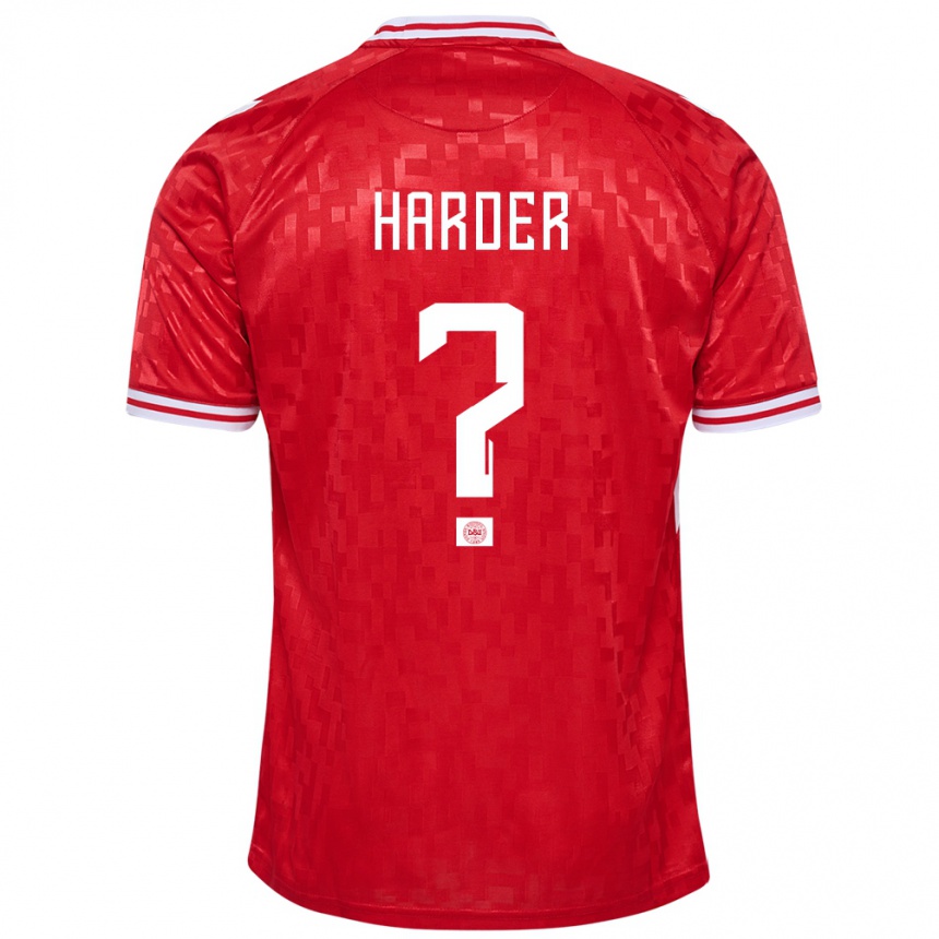 メンズフットボールデンマークコンラッド・ハーダ#0赤ホームシャツ24-26ジャージーユニフォーム