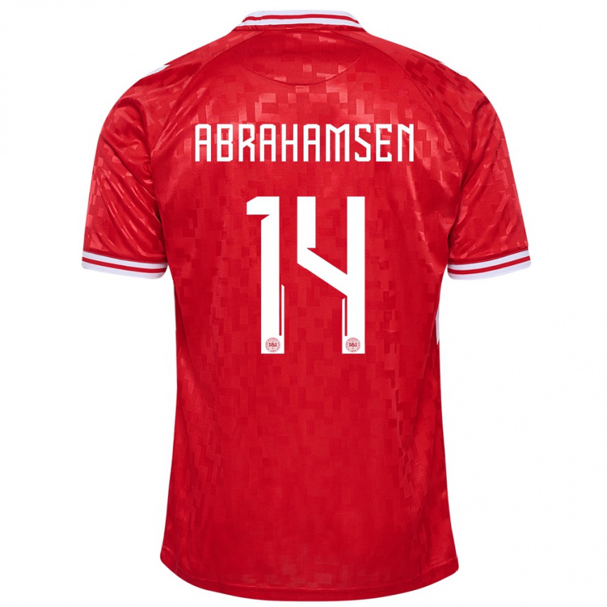 メンズフットボールデンマークマッツ・アブラハムセン#14赤ホームシャツ24-26ジャージーユニフォーム