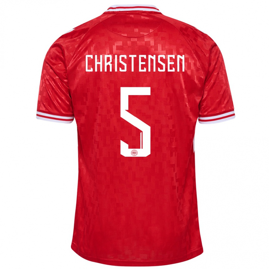 メンズフットボールデンマークアッシュ・クリステンセン#5赤ホームシャツ24-26ジャージーユニフォーム