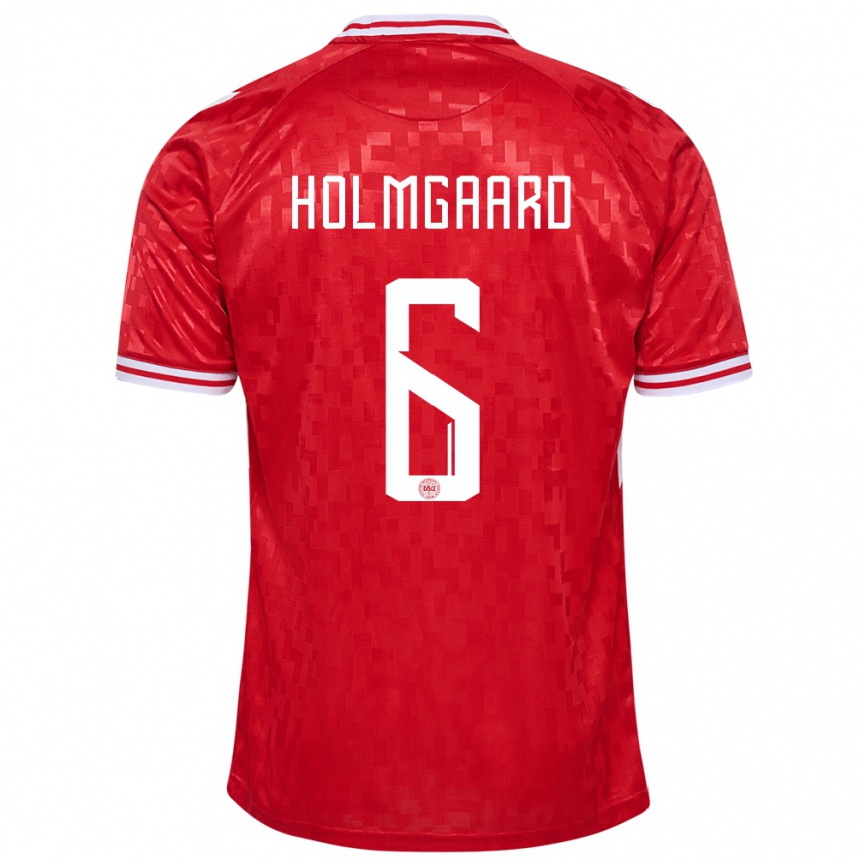 メンズフットボールデンマークカレン・ホルムガード#6赤ホームシャツ24-26ジャージーユニフォーム