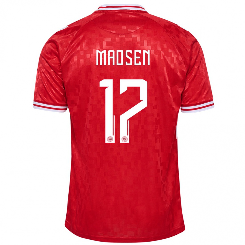 メンズフットボールデンマークニコラス・マーティン・ハウトープ・マドセン#17赤ホームシャツ24-26ジャージーユニフォーム