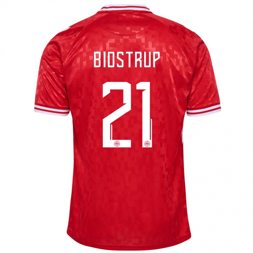 メンズフットボールデンマークマッズ・ビストルップ#21赤ホームシャツ24-26ジャージーユニフォーム