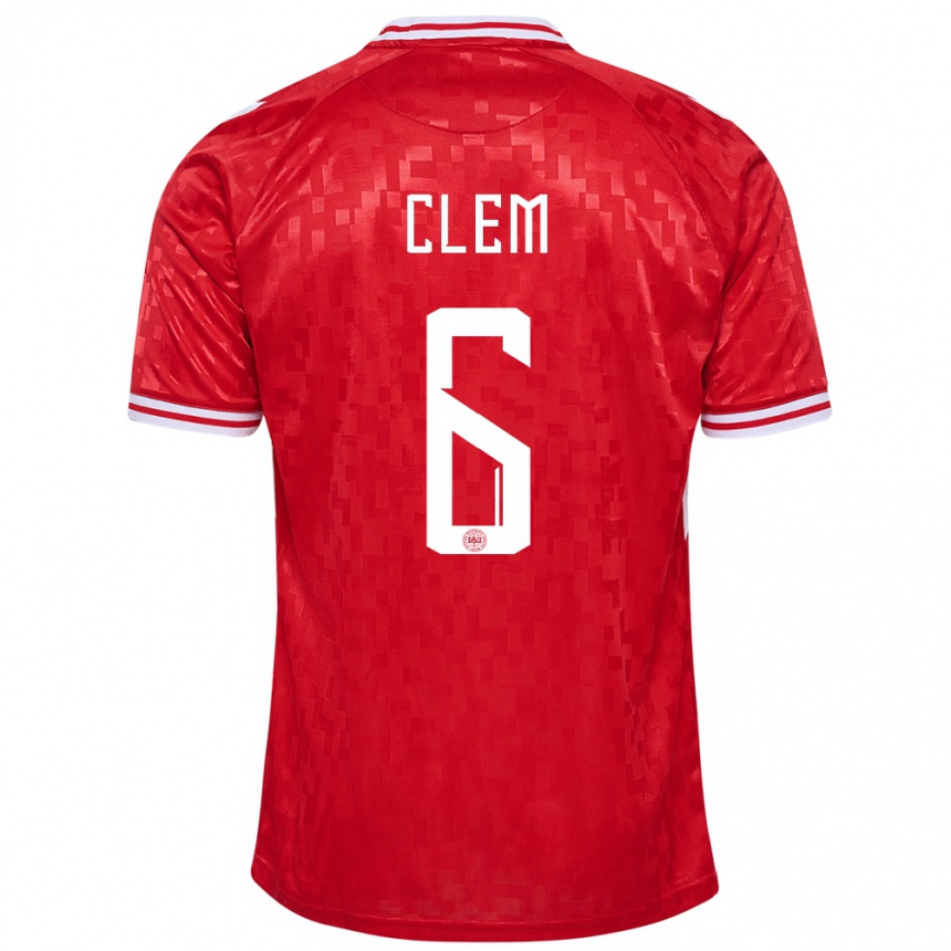 メンズフットボールデンマークウィリアム・クレム#6赤ホームシャツ24-26ジャージーユニフォーム