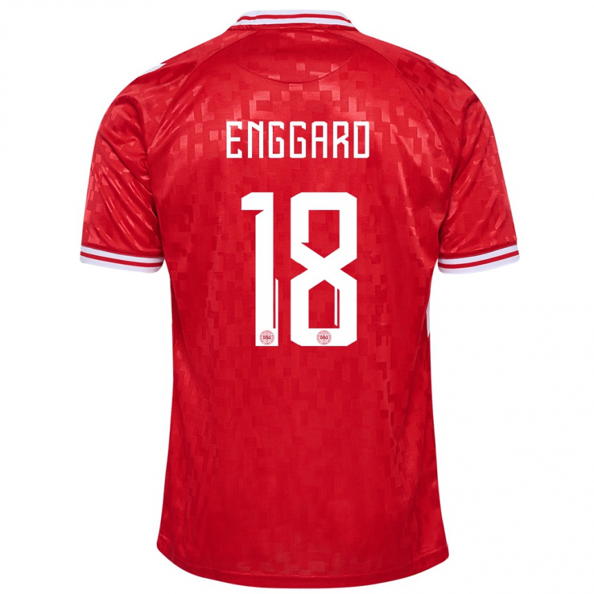 メンズフットボールデンマークマッツ・エンガード#18赤ホームシャツ24-26ジャージーユニフォーム