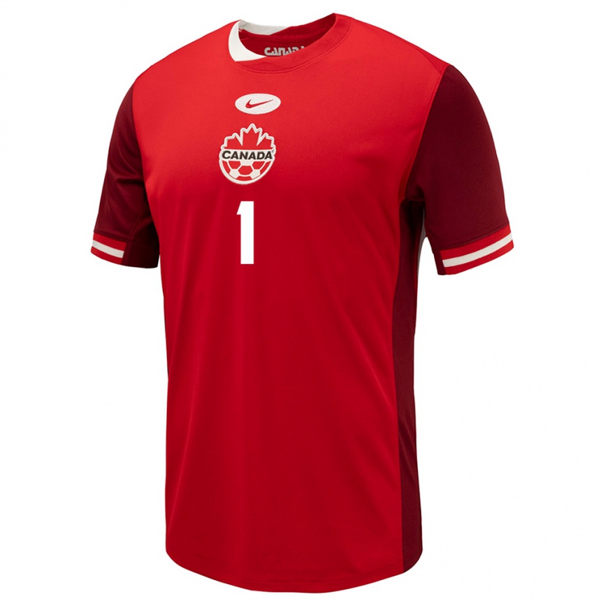メンズフットボールカナダNathaniel Abraham#1赤ホームシャツ24-26ジャージーユニフォーム